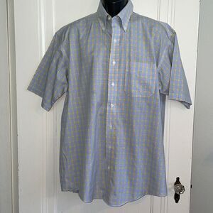Overton yellow, blue & white check wrinkle resistant cotton short sleeve shirt